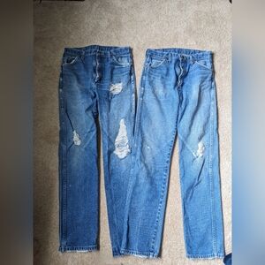 Lot of 2 Vintage Wrangler Cowboy Fit Distressed Denim Blue Jeans